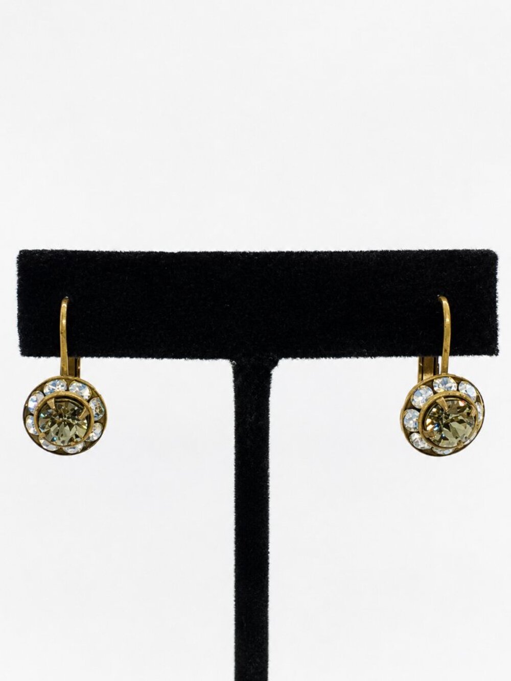 LIZ PALACIOS EARRINGS Leverback Rhinestone Flower Green Blue Crystal 1"
